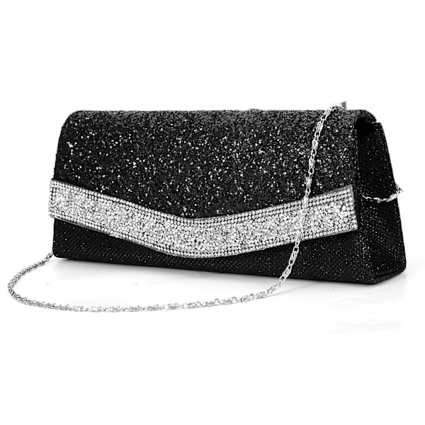 Glittrande Silver Handväska för Kvinnor, Glitter Brud Clutch Väska för Bröllop A916-736 Black