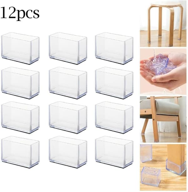 Set med 12 rektangulära skydd för stol- och bordsben (25 x 50 mm)