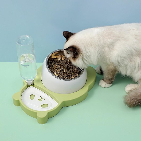 Panda Bowl Katt Dubbel Skål Automatisk Husdjursmatare Dryckare Fresh Green Ceramic Bowl