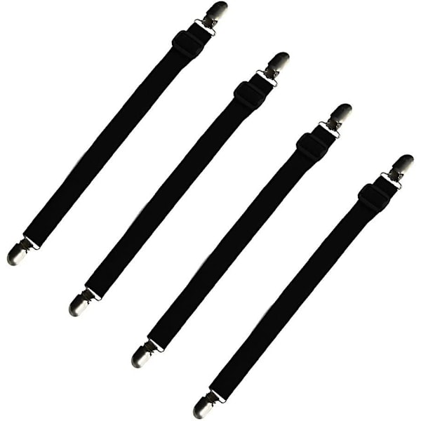 Sett med 4 sengetøytilbehør Justerbar lakenstrekker Elastisk sengetøystropp, for sengetøy, sofa, strykebrett - 30 cm til 120 cm, svart