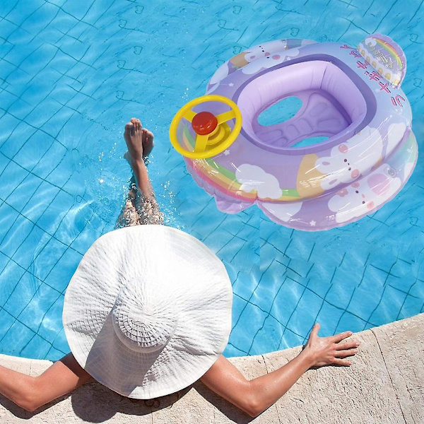 Baby oppustelig pool flydering havfrue mønster svømme flyde båd med rat horn til børn sæde spædbarn båd pool ring sommer oppustelig Purple Cute Rabbit
