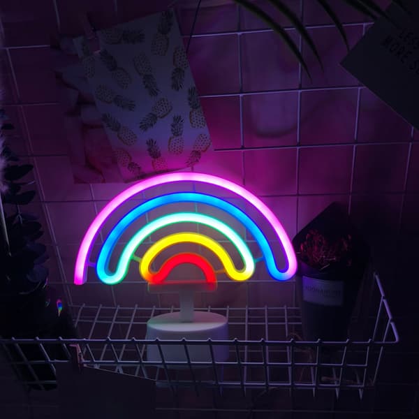 Avtakbar regnbue neonformet LED avtakbar basedekorasjon nattlys ins,