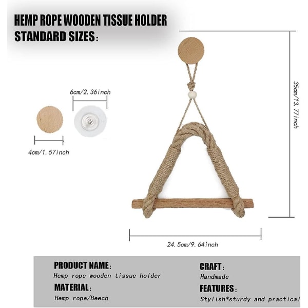 Corderer WC-paperiteline, itseliimautuva tuki yhteensopiva WC-paperirullien kanssa, neutraali merellinen köysihylly kylpyhuoneen WC:hen