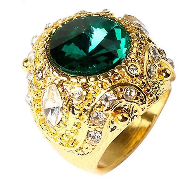 Herre vintage luksus, stor harpiks krone guldbelagt legeringsring smykker størrelse 7-10 17 Green 17