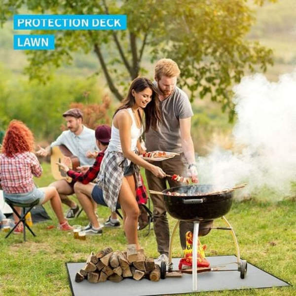 Brandhæmmende måtte til ildsted 100 x 100 cm, varmeisolerende underlag til picnic grill, glasfiber brandtæppe med