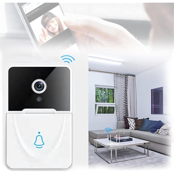 Trådløs Videodørklokke, Smart Hjem Dørklokke Intercom HD Nattesyn WiFi Opladning Tyverisikring Dørklokke, To-vejs