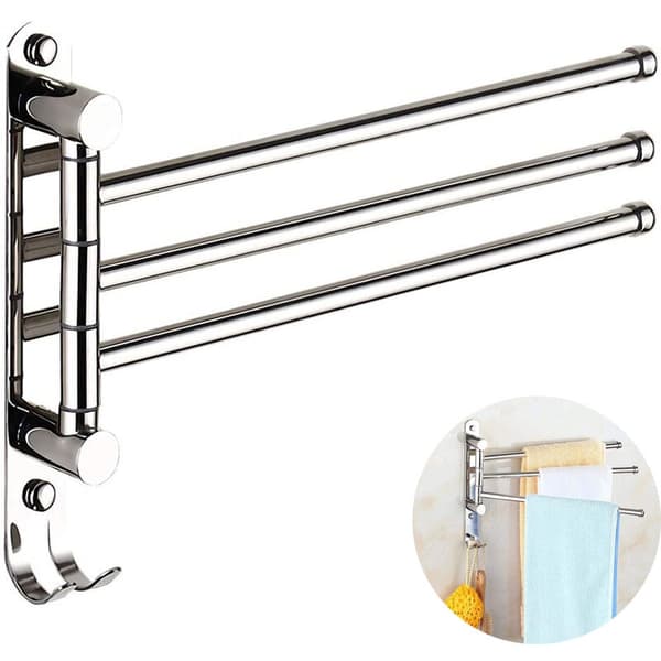 Luminous 3-polet foldbar håndklædeholder til badeværelset - ingen boring + roterende boring - hardware