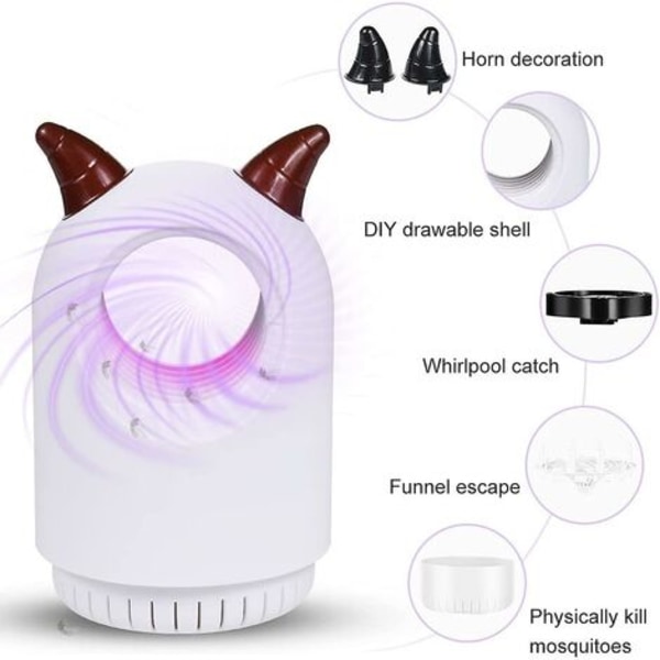 1 stk USB-oppladbart myggdreperlampe, UV-myggdreperlampe Hornform