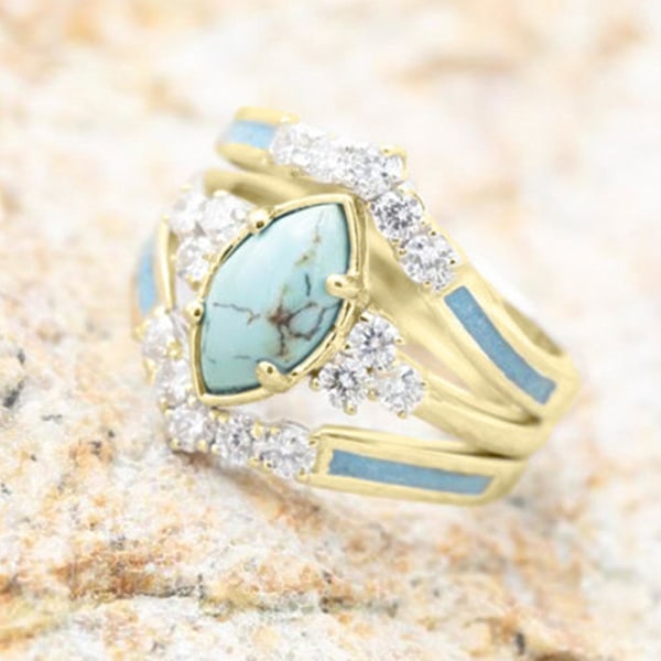 3 stk./sæt Kvinders Ringe Sæt Faux Turkis Sten Elegant Øjnefangende Kvinders Circlet Sæt Til Gave Golden US 7