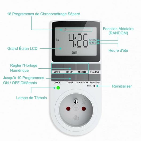 Digital Programmerbar Stikkontakt, Ukentlig Digital Timer med LCD-skjerm, 12H/24H/7Dagers Strømuttak Timer, Energisparing for