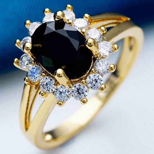 Brude Ring Fint Håndverk Smykker Gave Kvinner Elegant Rhinestone Finger Ring For Prom Black Size 8