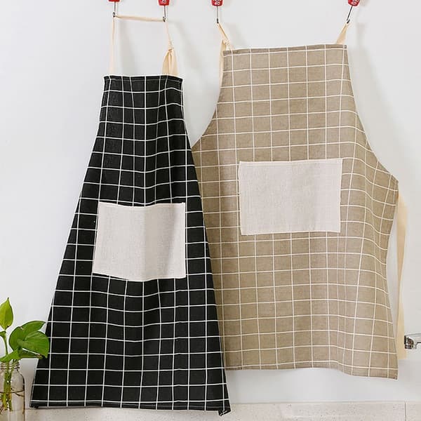 Bomulds-Linned Forklæde Plaid Halter Forklæde Hjem Køkken Mid-Length Arbejdsforklæde (Hvid)
