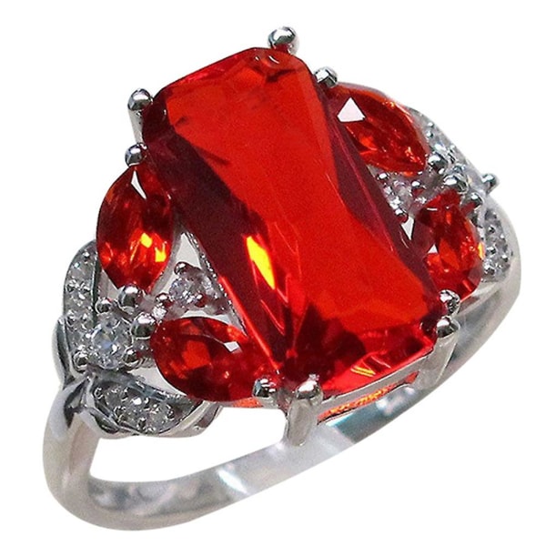 Kvinnor Röd fyrkantig strass Mode Finger Ring Engagemang Jubileumssmycken US 7