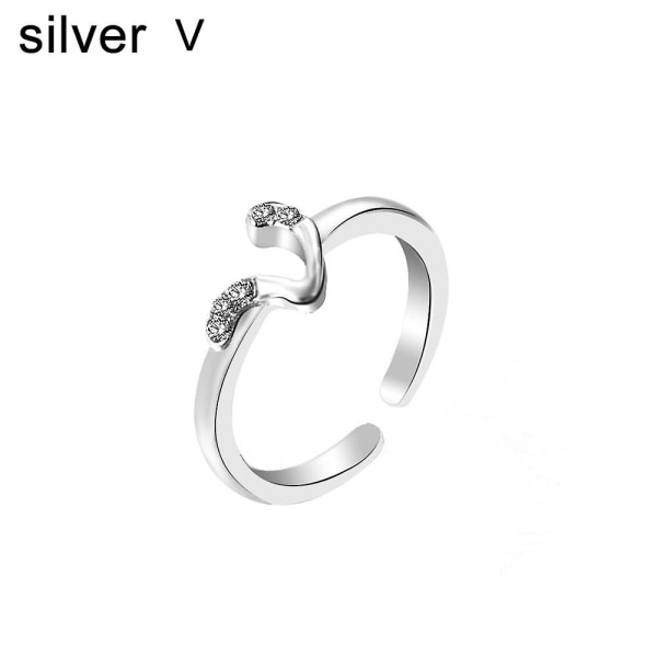 Mode Kvinnor Enkel A Till Z Engelska Alfabetet Bokstav Rhinestone Öppen Ring Smycken Silver H