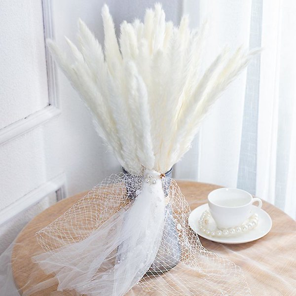 30-pack Bohemisk Stil Torkade Konstgjorda Pampasgräs Heminredning Phragmites Torkade Blommor För Vas Vit Blombukett För Bröllop 55cm