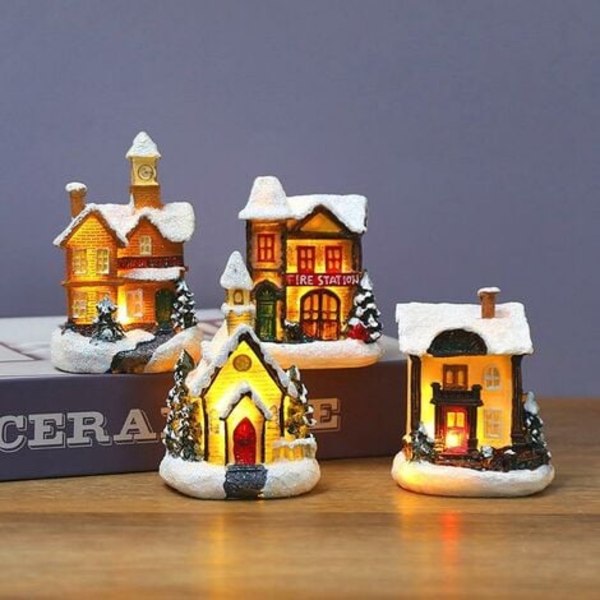 Luminous And Anime Christmas Village, Led Miniature Christmas Village House, Christmas Village Decoration, Colored Resin