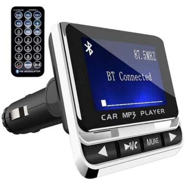 Bil Bluetooth FM-sändare, trådlös bilradioadapter, handsfree bilsats med fjärrkontroll, MP3-musikspelare (svart