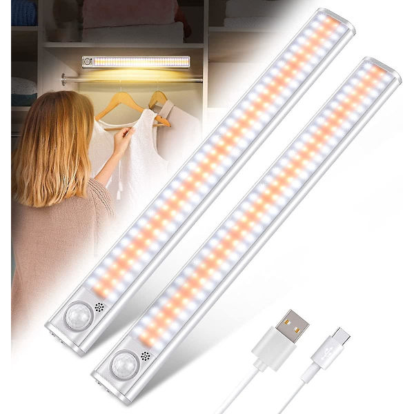 120 LED Rörelseaktiverad Skåpslampa Trådlös Magnetisk Klädskåpsbelysning Yijiahome Uppladdningsbar USB-Dimmerbar Bärbar Automatisk Belysning 1800mAh Batteri [energ