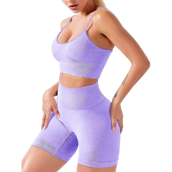 Sömlöst set för kvinnor 2-delade yogakläder Aktiva shorts Sexig sport-bh