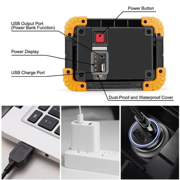 1 stk Dobbel COB Aluminium Flomlys USB Oppladbart Arbeidslys