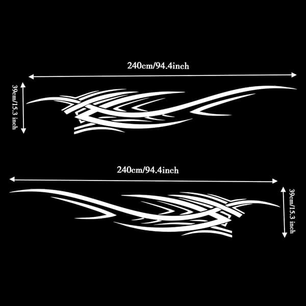 2 stycken 240cm Flammor (Vit) Grafik Bilsida Dekaler