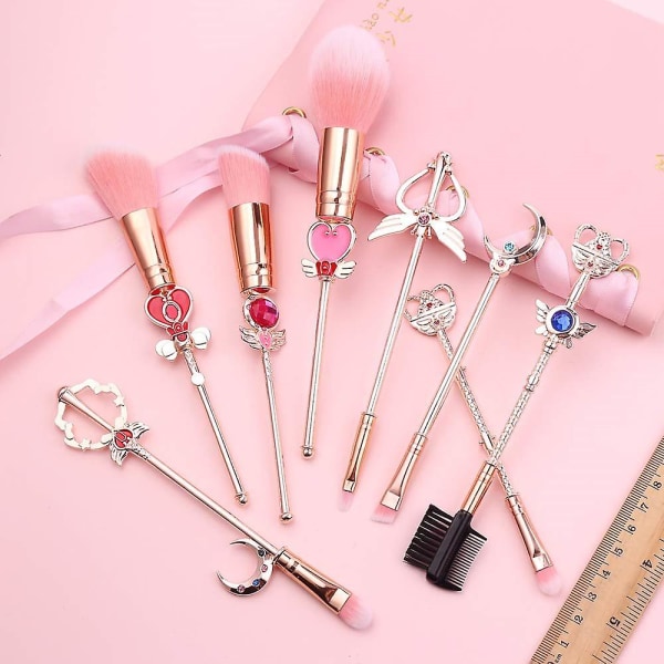 Sailor Moon Makeup Borstar Set - 8st Kosmetisk Makeup Borst Set Professional Tool Kit Set Rosa Dragsko ingår