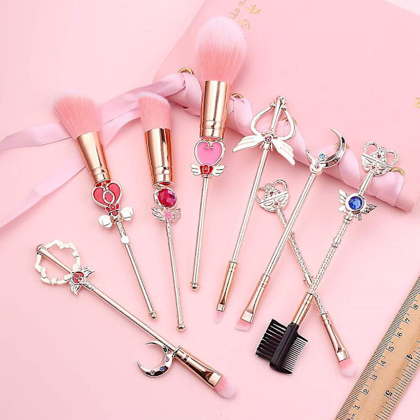 Sailor Moon Makeup Brushes Set - 8pcs Kosmetisk Makeup Brush Set Professionellt Verktyg Kit Set Rosa Dragsko Väska Ingår