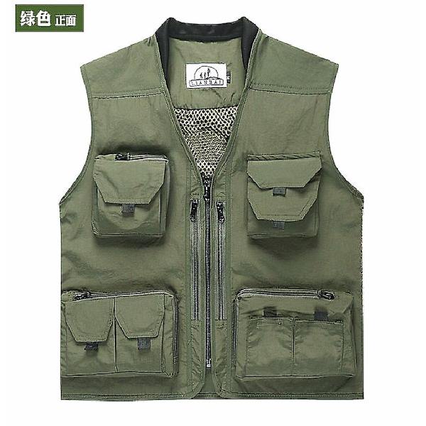 Herrsommar utomhusarbete fiske resor väst med fickor sommar tunn mesh väst Military green M