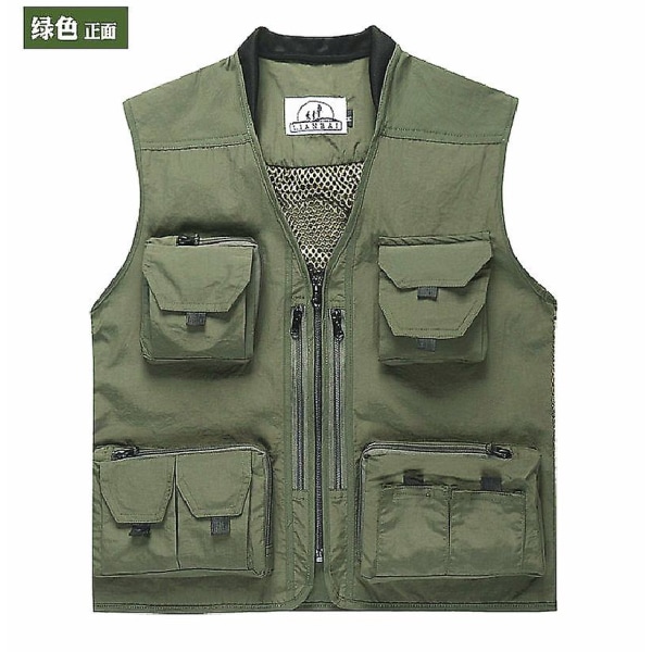 Sommervest for menn - Utendørs, arbeid, fiske, reise - Med lommer - Tynn mesh-vest Military green M