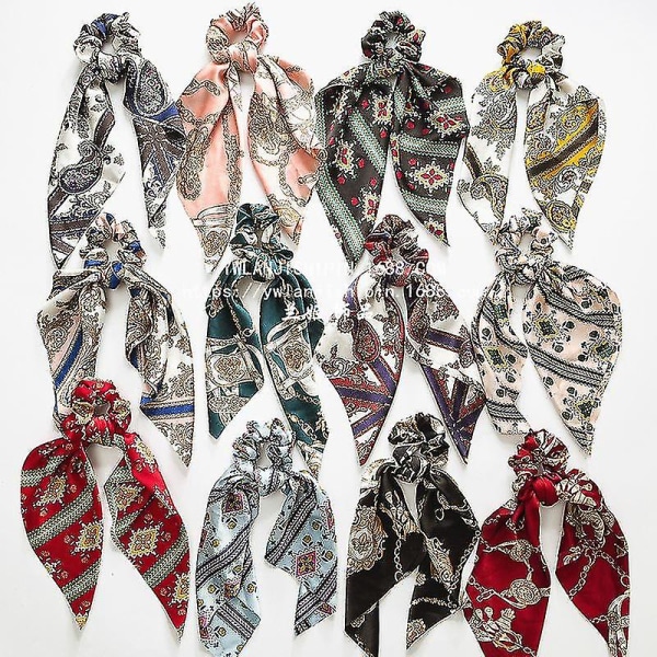 Fashion Floral Single Printed Scrunchie Elastic Hair Band For Women Hair Scarf Bows Rubber Ropes coffee