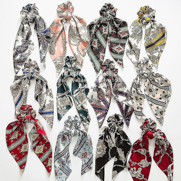 Moderne Blomster Enkelt Trykt Scrunchie Elastisk Hårbånd Til Kvinder Hår Tørklæde Buer Gummi Reb coffee