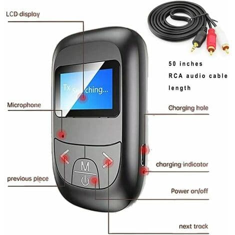3-i-1 Bluetooth-sender og -mottaker, Bluetooth 5.0-sender med skjerm, trådløs Bluetooth-mottaker med 3,5 mm