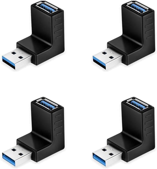 Sort 4 stk. USB 3.0 Adapter 90 Grader 4 stk. Vinklet USB Han til
