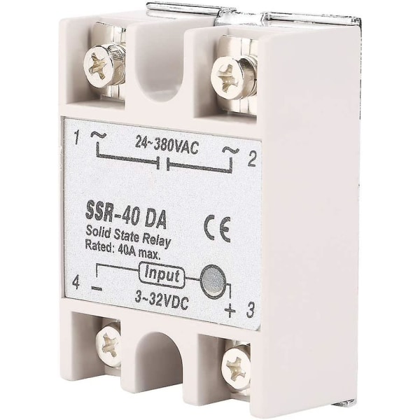Enkeltfaset DC-AC Solid State Relæ Ssr-40da 40a Indgangsspænding 3-32v DC Udgangsspænding 24-380v AC