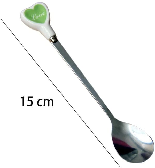 2 Rustfrit Stål Hjerteformede Keramiske Teskeer Dekorerede Kaffe Mælk Dessert Sukker Pinde (Grøn)