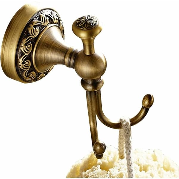 Dobbelkroker for veggmontering i antikk design, messingbase, baderom
