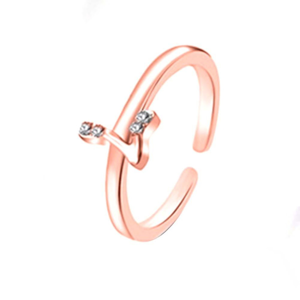 Muodi Yksinkertainen 26 Kirjainta Timanttikivillä Koristeltu Avautuva Sormus Naisten Korut Lahja Rose Gold C