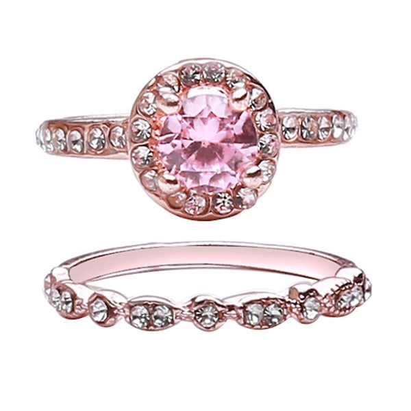 2 stk Kvinners Kunstig Zirkon Rhinestone Finger Ring Smykker Frieri Bryllupsgave Pink US 7