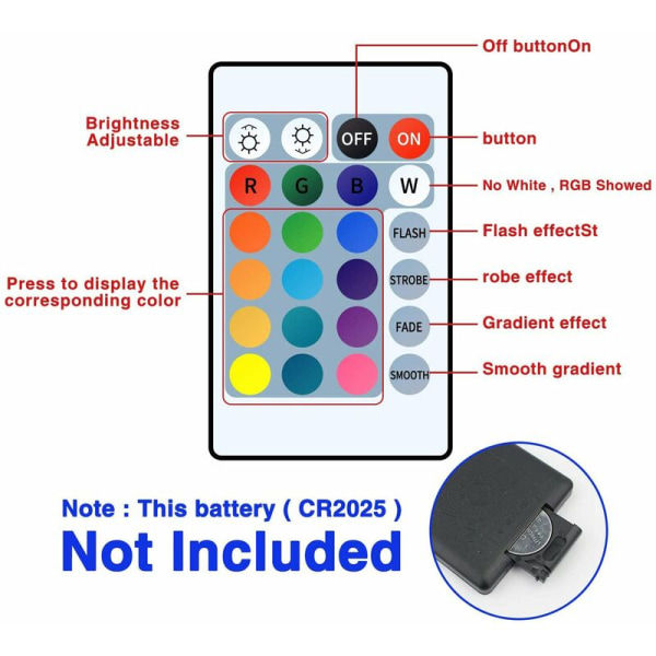 Vattentät LED-ljuslist med 24-knappars fjärrkontroll och USB-kabel och AA-batterilåda (2 m)