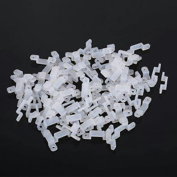Sæt med 100 klemmer til LED-strip, 12 mm, silikone, hvid