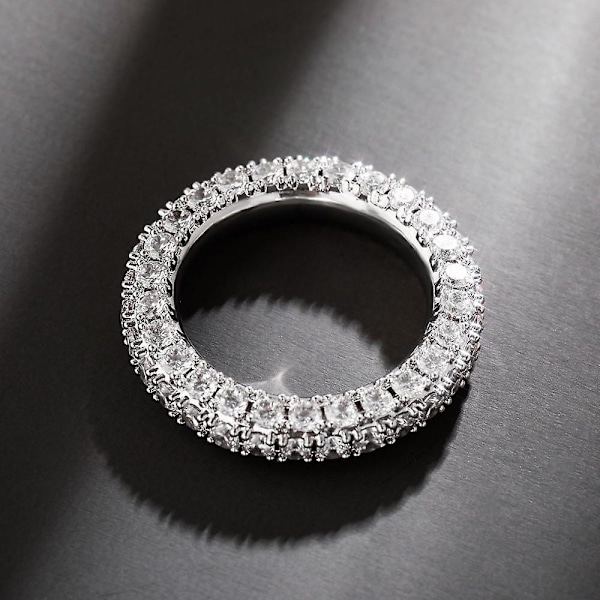 Muoti 3 riviä Cz Bling -sormus Naiset Miehet Iced Out Full Micro Pave Cubic Zirconia -sormukset Kulta Hopea Väri Hip Hop Punk Korut Rose Gold