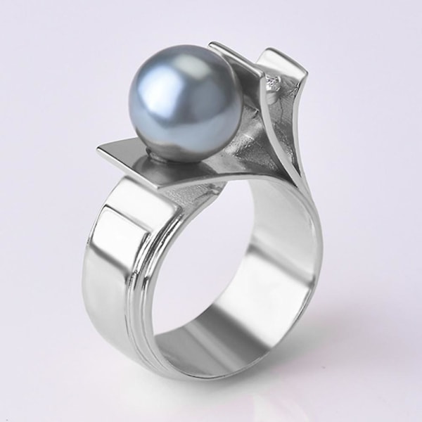 Mote kvinner Faux Pearl Rhinestone innlagt fingerring bryllup smykker gave Blue and Silver US 6