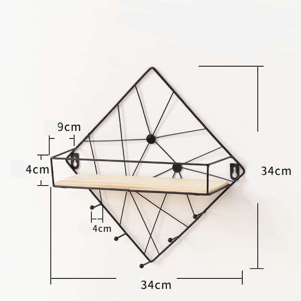 Firkantet hængende væghylde uden boring - Sort 34*9*34cm