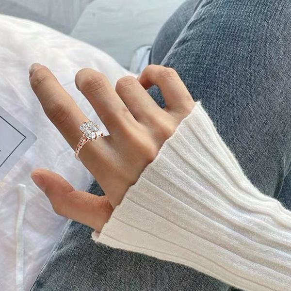 Klassisk Damring Roséguld Inlagt Falsk Kristall Finger Ring Smycken Tillbehör US 8