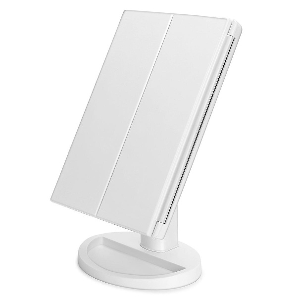 Valaistu meikkpeili 21 LED-valolla, meikkipöytäpeili 3x/2x/1x suurennuksella ja kosketusnäytöllä, kosmeettinen kolmiosainen pöytäpeili silmän suurentamiseen