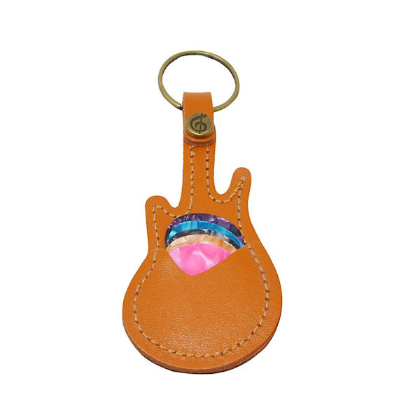 1 set Läder Plektrumhållare Nyckelring Mini Gitarr Form Plektrumfodral Väska Med Gitarr Plektrum (grön) Khaki
