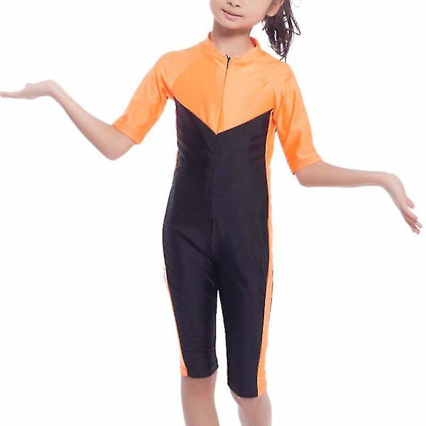 Muslimsk baddräkt för flickor, heltäckande, arabisk, islamisk, blygsam burkini, strandkläder Orange 10-11 Years