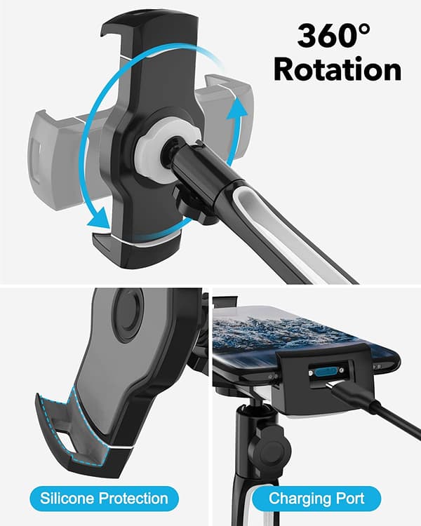 Aluminium Tablet Stativ med Lång Arm, Vikbart Stativ för iPad, Justerbart Tablet Stativ, 360° Swivel Fästen för iPad