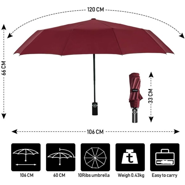 Pocket Paraply Vindtæt Paraply Stormproof Auto Åben-Luk Vandafvisende Nylon Paraply Lille Letvægts Kompakt 10 Ribber Rejse Golf Paraply wi