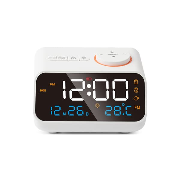 Elfenbensfarvet digitalt vækkeur med søvnhjælps-timer white